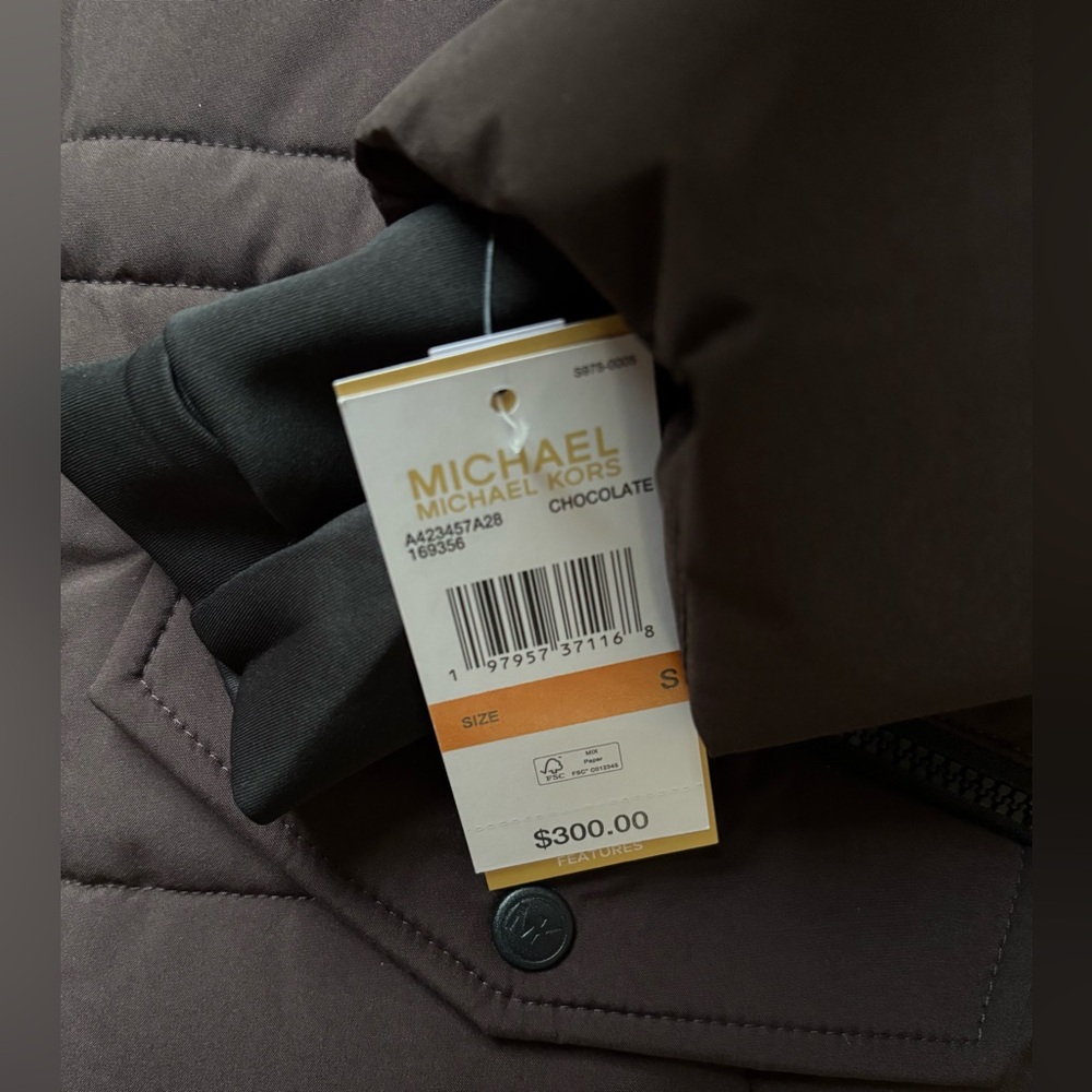 Michael Kors Chocolate Winter Puffer Coat MK Jacket Fur Hood Size S M L XL NWT - Picture 9 of 12